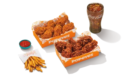 Twelve Popeyes spicy bone-in wings with bold Louisiana flavor.