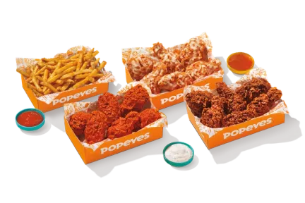 Eighteen boneless wings in a Popeyes group pack.