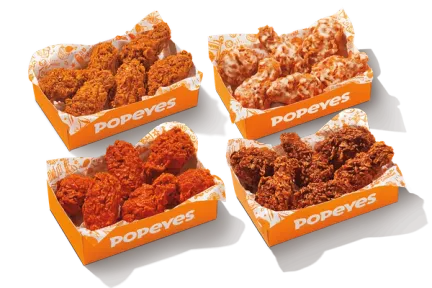 Twenty-four pieces of Popeyes boneless wings in a pack.