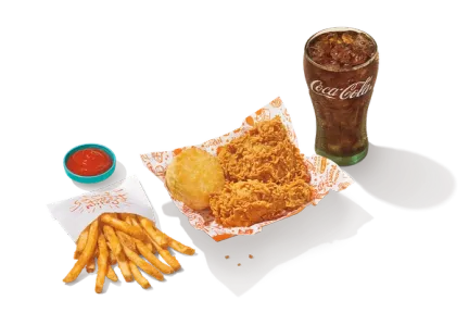 2Pc Signature Chicken meal showcasing two pieces of juicy fried chicken, served with a side and a warm biscuit for a satisfying meal.