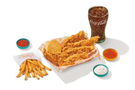 5Pc Tenders meal featuring five juicy chicken tenders, hand-battered and fried to perfection, served with a side and dipping sauce options.